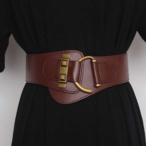 Fashion Wide Genuine Leather Belt Corset Belt Women Big Gold Color Pin Buckle Waistband Female Waist Belt Dress Decorative Q0625 300c