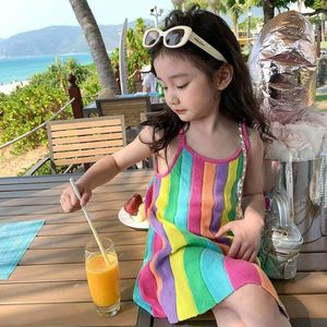 Girl Fashion Rainbow Stripe Design Girl Beach Princess Dress L2405