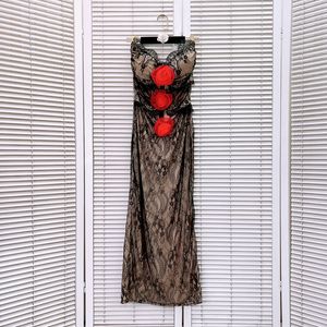 419 XL 2024 Vestido de vestido feminino de verão sem mangas Crew pescoço preto Dress Flora impressão Louxi