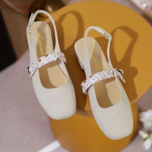 Fashion Solid Color Sandals Women Baotou Medium Thick Heel Gentle Belt Buckle Comfortable Single Shoes Womens