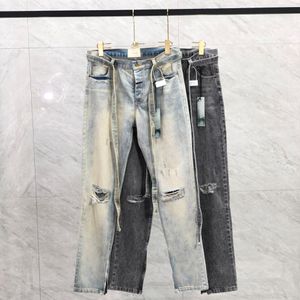 23SS Mężczyzna USA Umyte złamane dziury Dżinsowe spodnie Długie wstążki patchwork dżinsy High Street Spodni Bottoms 8. 295o