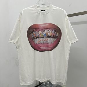 Tungt tyg t-shirts män kvinna streetwear bästa kvalitet tvättad gör gamla korta ärmtryck tees