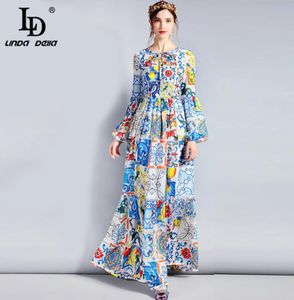 LD LINDA DELLA FODAYER MAXI платье 3XL Plus Size Women039S с длинным рукавом красочное цветочное печатное печатное расстояние. Длинное платье Y191447804