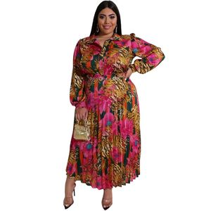 5xl Plus Size Two Piece Dresses Women Designer Tryck Långärmad topp och maxi kjol Set 2st.