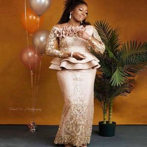 Plus Size Arabic Aso Ebi Champagne Lace Sexy Mother Of Bride Dresses Long Sleeves Sheath Vintage Prom Evening Formal Party Gowns Dress 244v