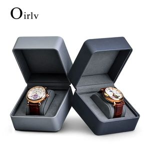 Oirlv Single Watch Box Blue Green White Black Grey Watch Boxes Pu Leather Single Grid Jewelry Presentlåda Lagring Watch Present Boxes 240528