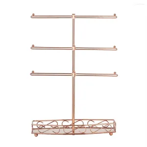 Jewelry Pouches Rose Gold T-Shaped Removable 3-Tier Bracelet Storage Rack Earrings Necklaces Rings