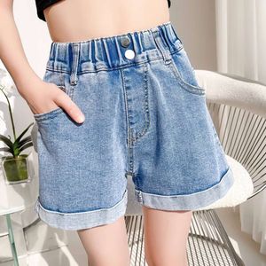 Kids Girls Shorts High Waist Children Denim Short Pants Heart Embroidery Summer Casual School Fashion Jeans 2 -16Years L2405