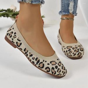 Повседневная обувь леопардовые вязание летние квартиры мелкие сандалии 2024