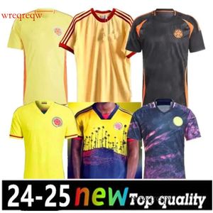 2024 2025 Colombia via Maglie da calcio Cordoba Valderrama 24 25 Falcao James Home Football Shirt Cuadrado National Team Men Kit Kit Kit Camiseta de Futbol Maillot