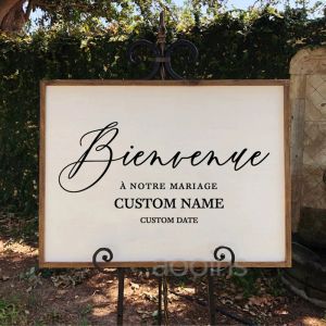 Panneau bienvenue derramar decalques de mariage signo de boas -vindas signo de vinil adesivo personalizado noivo nomes de noiva decoração de decalque