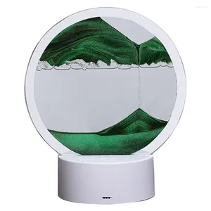Lâmpadas de mesa 3D Pintura de areia fluida USB Lâmpada móvel Hourglass Deep Sea Sandscape Night Green Light Green