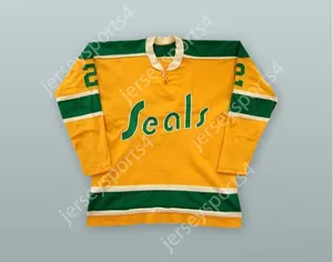 Anpassad Doug Roberts 2 California Golden Seals Yellow Hockey Jersey Top Stitched S-M-L-XL-XXL-3XL-4XL-5XL-6XL