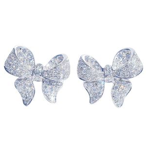 Korean Fashion Designer Jewelry Earring Bow Stud for Women Bling Charm Inlaid Zircon Bowknot Earrings Wedding Engagement Jewelry Gift