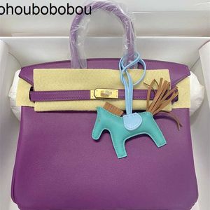 Luxurys Handbag Handmade Bag Platinum 25/30/35swift Top Layer Calf Sewn P9 Sea Anemone Purple Genuine Leather
