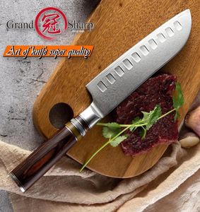 7 -дюймовый Damascus Kitchen Knives Santoku 67 Layers vg10 Японский повар Дамаска Приготовление пищи из нержавеющей стали рождественский подарок Grandsha4930226