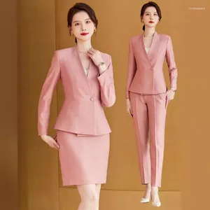 Two Piece Dress Spring And Autumn Beauty Salon Workwear Pink Suit Female Broadcast Host Formal Wear Elegant High-Grade Business