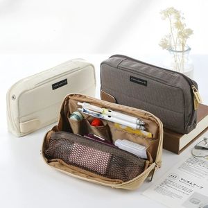 Canvas Retro Pen Bag Color Multi-functional Large Capacity Pencil Case Students Learn Stationery Supplies Storage Tools 240521