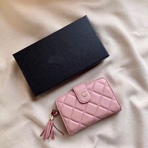 French Luxury Womens Mini Small Coin Purses Pink Black Lambskin Quilted Designer Wallet Tassel Pendant Diamond Pattern Card Holders Han 3001