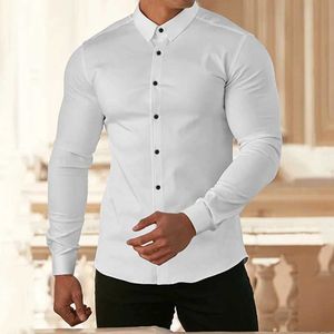 Men's Casual Shirts Fitness Mens Business Shirt Non-ironing Professional Work Summer Anti-Wrinkle White Shirt Mens Long-Sleeved Shirt z240528