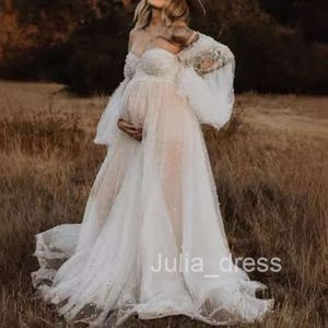 2024 Kvinnor Kläderfotografering Gravid Kvinnkläder Kjol Mesh Nail Bead Elegance Fashion Wedding Evening Dress