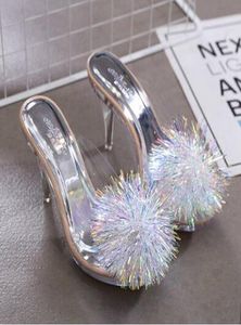 Web Celebrity Style New Slippers Outside Wear Sexy Crystal Semislippers with Summer Dois High Cheels 3452101