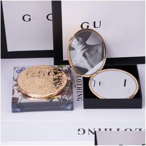 Kompakt speglar lyxig g bokstäver varumärke hand gåva gräs guld vintage dubbelsidig bärbar förstorad klassisk designer makeup spegel vik otzlj