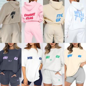 Sweatshirts WF-Women T-shirt Womens Hoodie Letter Print 2 Piece Outfits FOXS Cowl Neck Long BLACK WHITE shorts Sweatshirt and Pants Set Tracksuit Pullover Sports suit