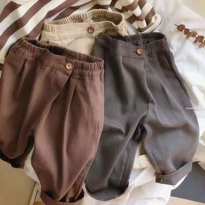 2024 Spring New Children Loose Trousers Baby Girl Solid Casual Toddler Boys Fashion Versatile Harem Pants Kids Clothes L2405