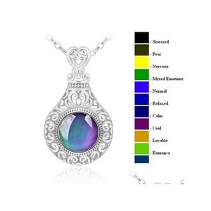 Pendant Necklaces Fashion Mood Change Color Temperature Sensitive For Women Opal Gemstone Chains Emotion Wedding Jewelry Gift Drop Del Dhjme