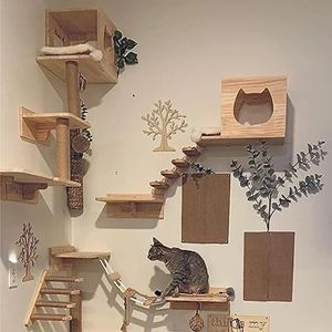 Cat Climbing Wall Mounted Hammock Scratching Post for Wooden Furniture Ladder Steps Cats Sleeping and Playing 240528