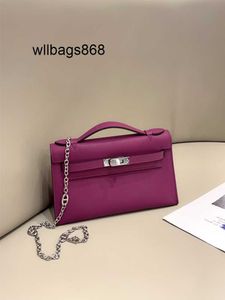 Totes KY Handbag Sea Anemone Purple Leather High Grade Head Layer Cowhide First Generation Bag Crossbody Chain Bag Handheld Bag Single Shoulder Bag