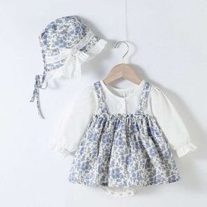 Yeni doğan bodysuits+şapka baskısı pamuk uzun kollu bebek kızlar tulum sonbahar bahar bebek giyim l2405