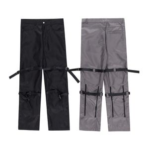 Spodnie ładunkowe Wskaźniki kolan z zamkiem błyskawicznym szary i czarny kolor dla mężczyzn proste workowate, swobodne wodoodporne spodnie 3167