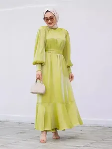 Etnisk kläder Summer Shimmer Satin Palestina Abaya Dubai Luxury 2024 Islam Muslim Kaftan Modest Dress for Women Caftan Marocain Femme