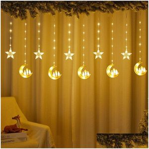 Inne impreza imprezowa Emplours Eter 95LLEDS Star Moon LED Strain Light Ramadan Garland Eid Mubarak Decor Lights for Home Islam Musl Dhidx