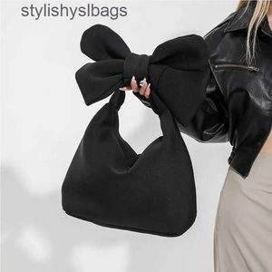 Omuz çantaları totes xiuya saf siyah kadın çantası harajuku moda sevimli yay naylon tatlı çantası gündelik lüks edebi kadın kozmetik h240528