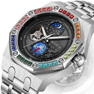 Wristwatches Mens fully automatic machinery waterproof stainless steel belt Rhinestone ultra strong night light sunlight moon stars T240524