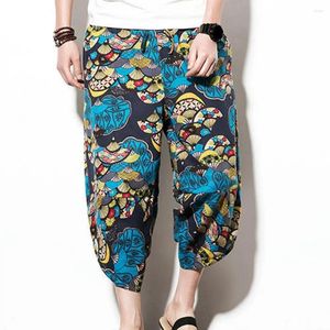 Men's Pants Elastic Waist Retro Print Ethnic Style Drawstring With Side Pockets For Casual Daily Wear Beach Men