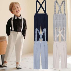 Boy Suit Bib Сплошные школьные брюки для детей для детей Формальные свадебные штаны Хаки джентльмены