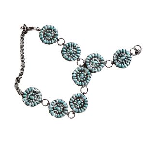 Katherine Factory Mommy and Me Solid Oval Metal Adjustable Wtern Concho Turquoise Belt 260r