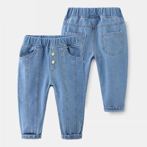 2023 Spring Autumn New Ankomst Kids jeanskläder Småbarn Barn Elastiska långa byxor Solid Color Baby Demi Pants for Boys L2405