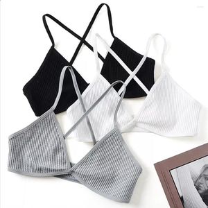 Йога наряд женщин спортивные бюстгальтеры Comfort Cotton Bras для тонкого французского стиля Bralette Sexy V Triangle Cup Cross Top Top Gym