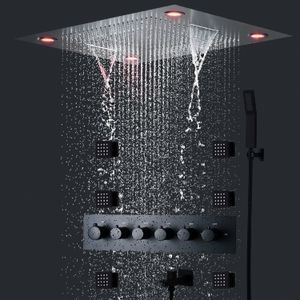 Bathroom Big Shower Head 32x24 Inch 800x600mm Thermostatic Mixer Valve Rainfall Waterfall Shower Panel Faucet Set 2 Inch jets