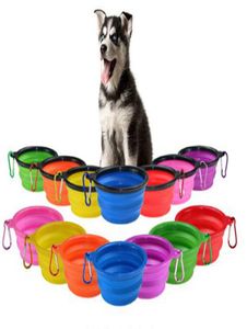 Fällbara valpskålar resor Collapsible Silicone Pet Dog Cat Feeding Bowl Water Dish Feeder Foldbar 9 färger LXL9719408486