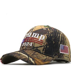 刺繍カモフラージュドナルドトランプ帽子アメリカ旗野球帽を再び維持する大統領ハットピークキャップ240528