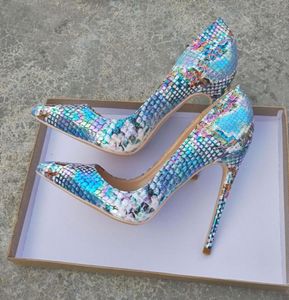 mody Pumps Pumps Designer Lady Heel Blue Python Snake Wskazane palce szpilki szpilki Nowa dama 12cm 10cm 8C5320600