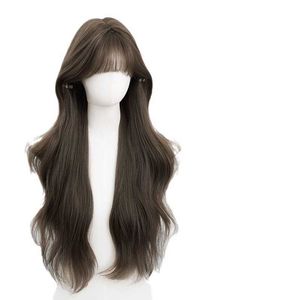 Осенний твердый парик женский ежедневный интернет -знаменитость длинные вьющиеся волосы летние натуральный корейский стиль Qi Liu Hai Full Head Set Set