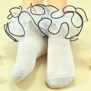 5PCS Korean Baby Girls 3D Ruffle Children Solid Color Lace Princess Students Dance Kids Middle Tube Socks 1-10years Old