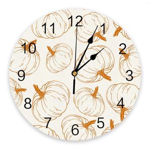 Wall Clocks Autumn Line Pumpkin Texture Clock Silent Digital For Home Bedroom Kitchen Decoration Hanging Watch